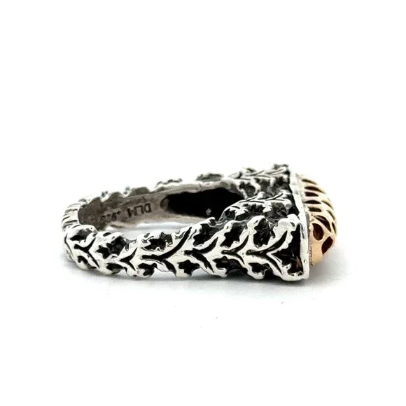 Designer Dian Malouf 925 Sterling Silver 14K Ylw Gold Brutalist Stackable Ring